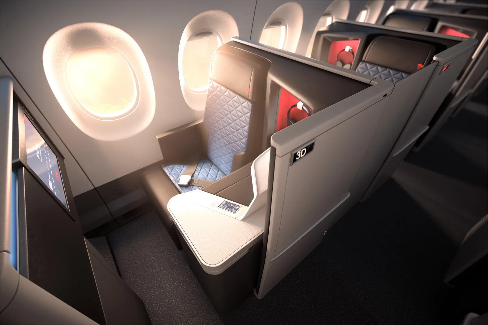 Delta One Suite on the Airbus A350, the flagship business-class product targeted by SkyMiles Medallion travellers.