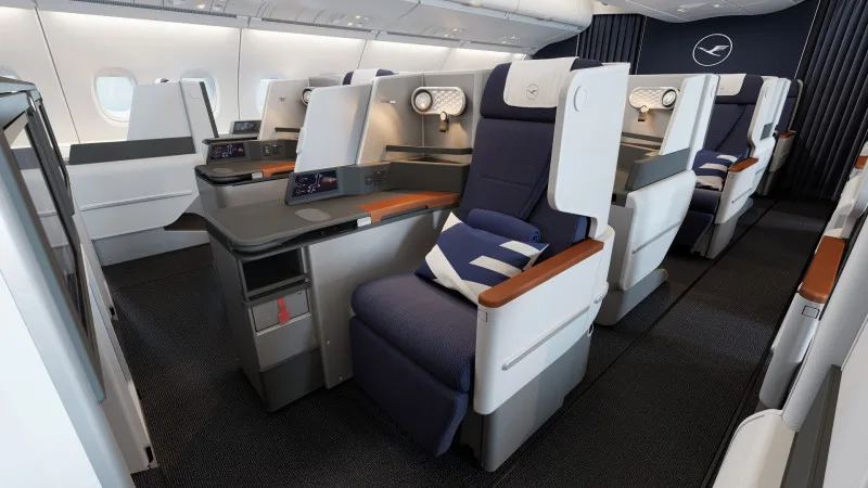 Lufthansa Airbus A380 business-class cabin, a flagship Star Alliance long-haul redemption target.
