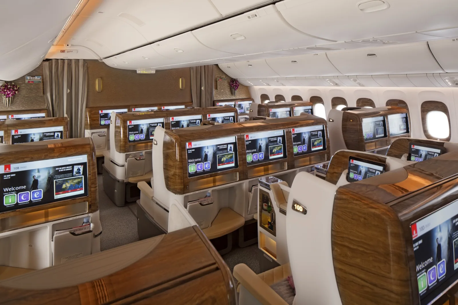 Emirates Boeing 777-300ER business-class cabin, a Skywards redemption framework worth knowing for ultra-long-haul.
